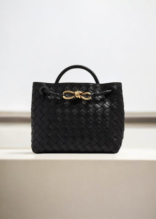 Alyn | Black Woven Mini Leather Tote Bag – Effortless Elegance & Timeless Appeal