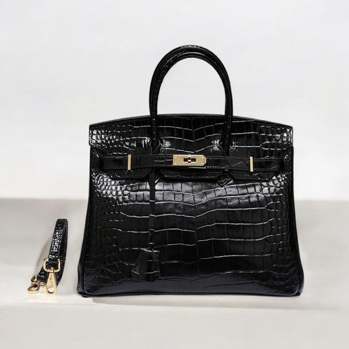 Isla | Luxury Emerald Black Crocodile Embossed Tote Bag – Aurora Signature Handbag