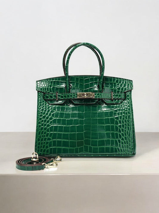 Isla | Luxury Emerald Green Crocodile Embossed Tote Bag – Aurora Signature Handbag