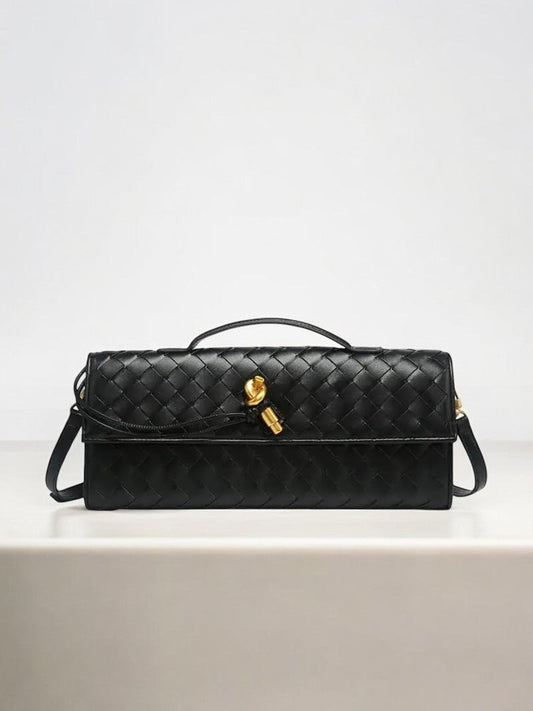 Isla | Black Woven Leather Shoulder Bag – Modern Luxury