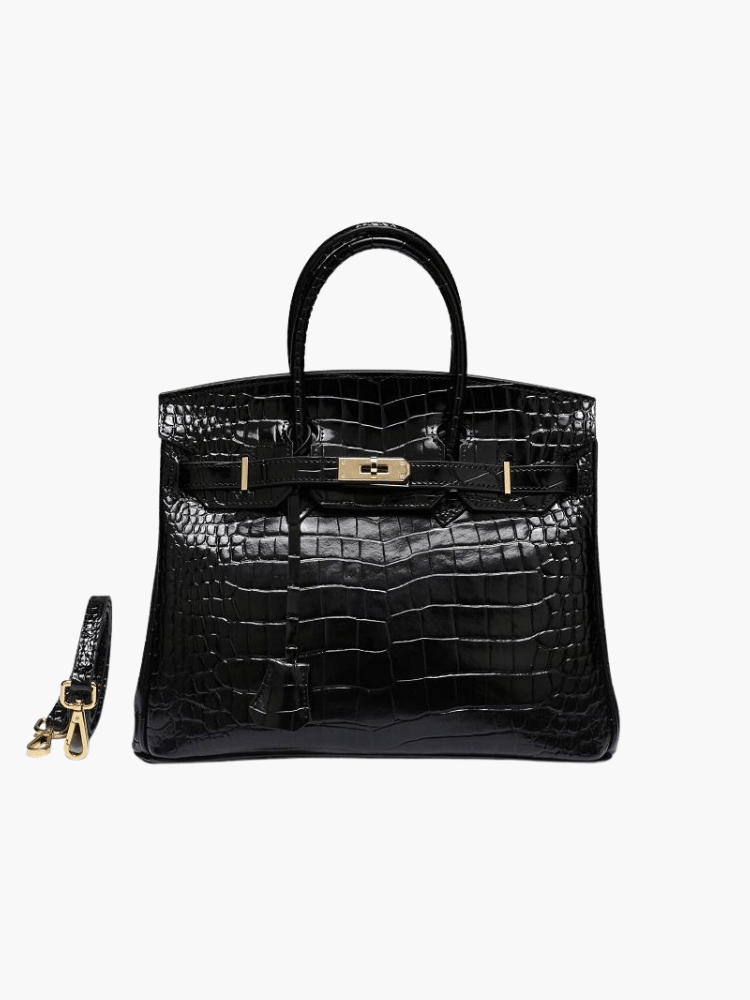 Isla | Luxury Emerald Black Crocodile Embossed Tote Bag – Aurora Signature Handbag
